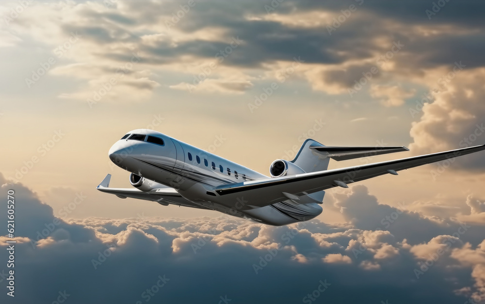 Private jet in flight, Air charter flight.