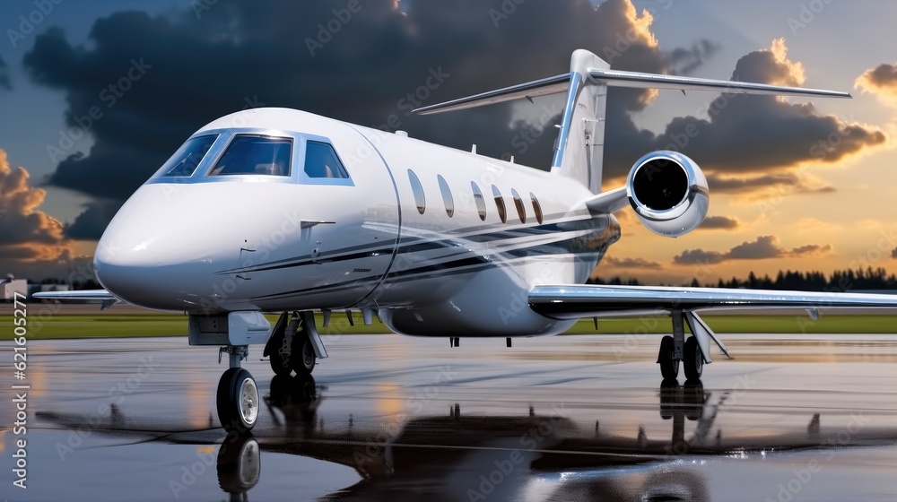 Private jet parking on the runway at the airport.