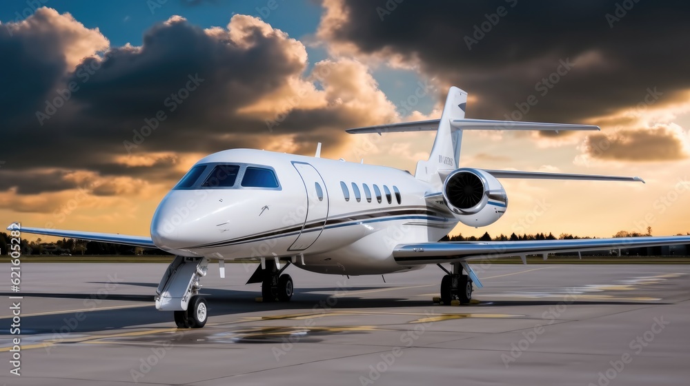 Private jet parking on the runway at the airport.