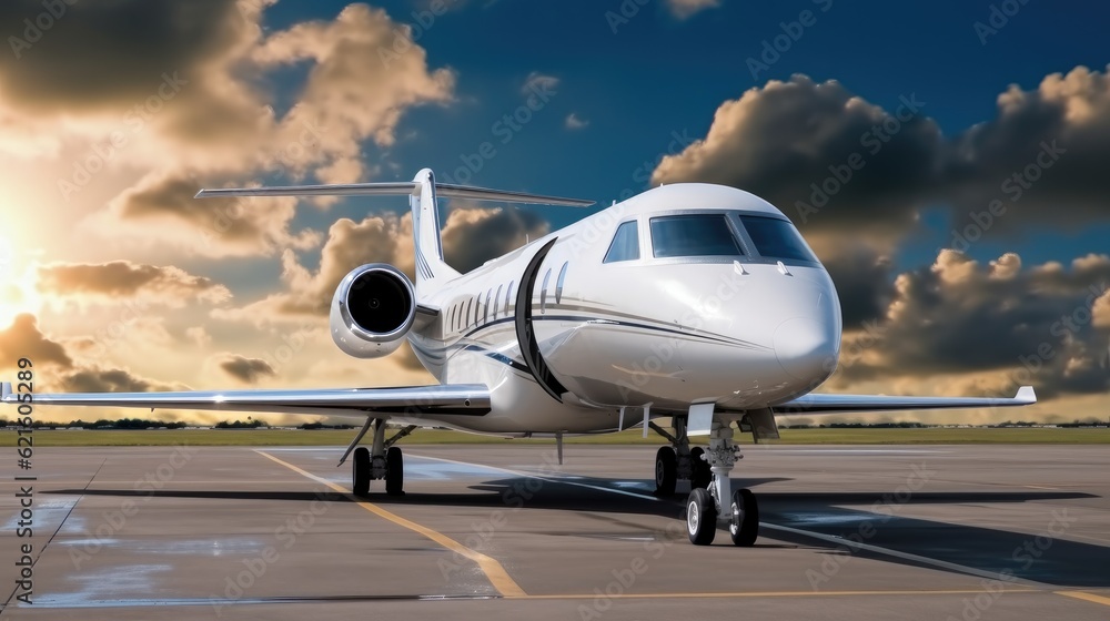 Private jet parking on the runway at the airport.