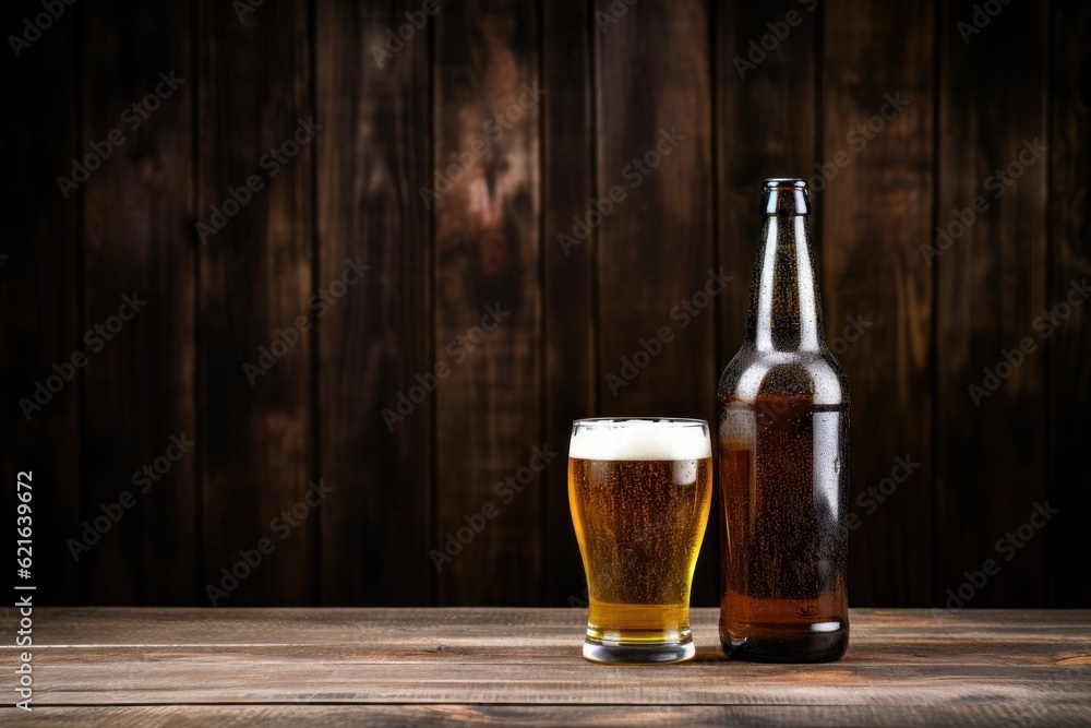 Beer glass and bottle. Illustration AI Generative.