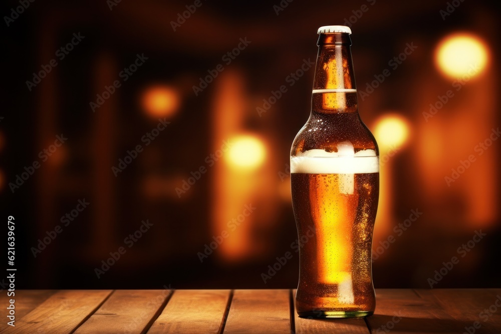 Beer glass and bottle. Illustration AI Generative.