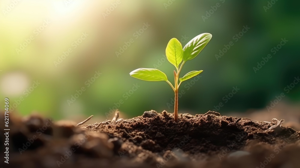 Seedling are growing from the rich soil. Generative AI