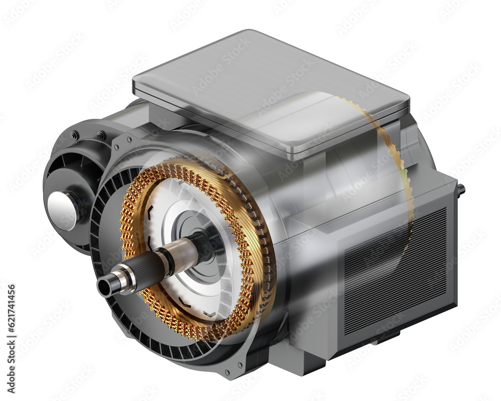 Ghost effect of Single Electric Vehicle Motor on white background. Generic design. Isometric view. 3