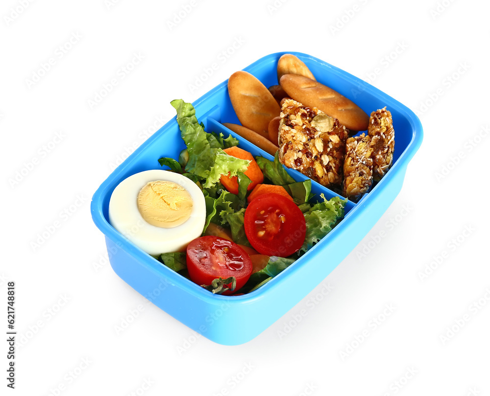 Lunchbox with tasty food isolated on white background