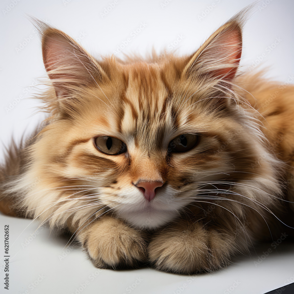 A cute Siberian Forest Cat kitten (Felis catus) curled up in a comfortable position.