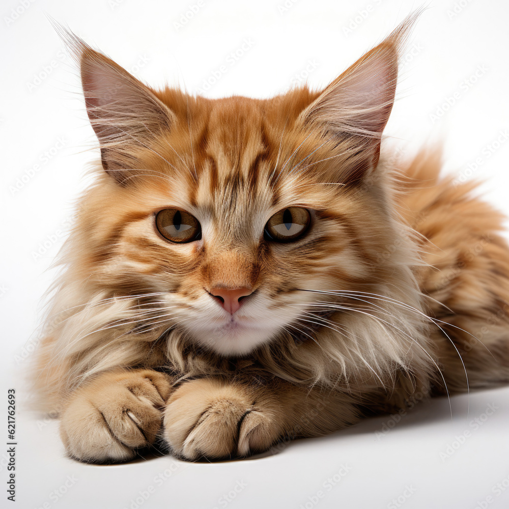 A cute Siberian Forest Cat kitten (Felis catus) curled up in a comfortable position.