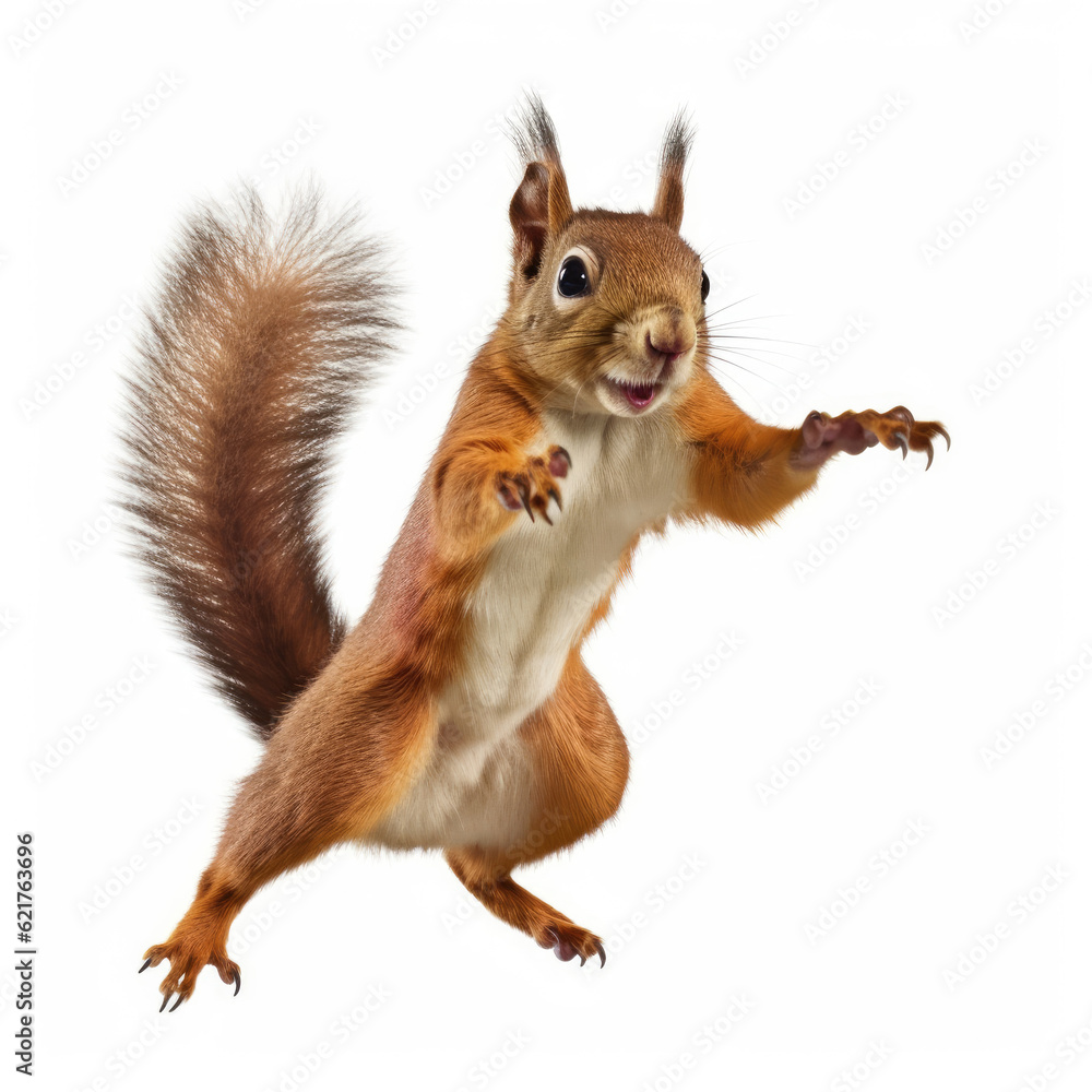 An active Squirrel (Sciurus carolinensis) ready to jump.