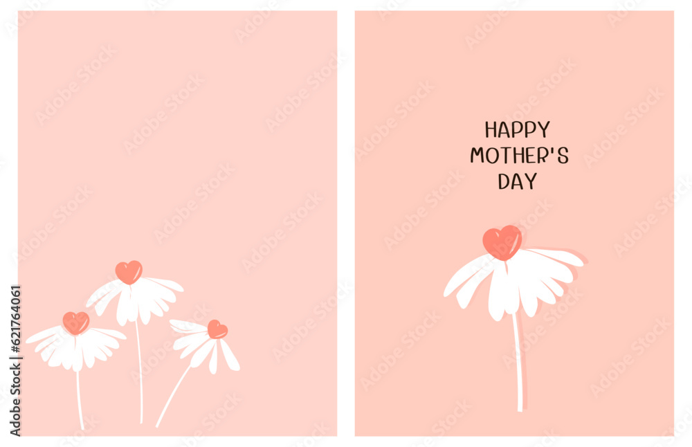 Mothers day card of daisy flower with heart shape pollen on pink backgrounds vector.