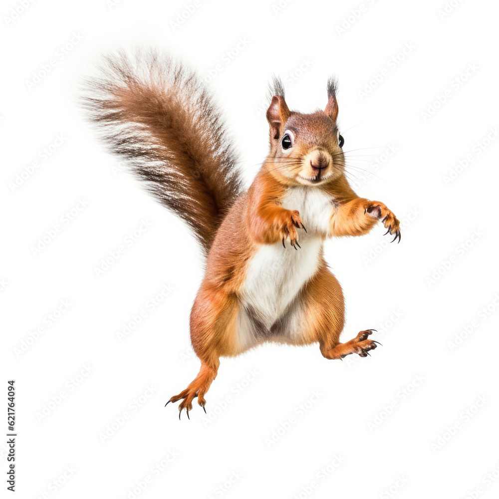 An active Squirrel (Sciurus carolinensis) ready to jump.