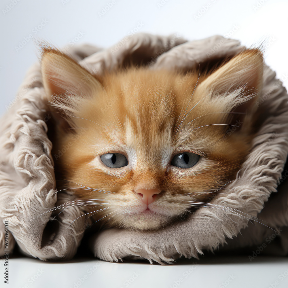 A cute Burmese kitten (Felis catus) curled up in a comfortable position.