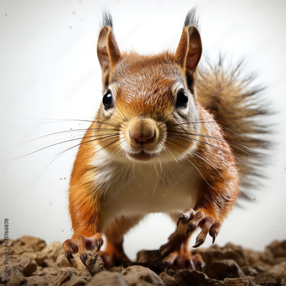 An energetic Squirrel (Sciurus carolinensis) poised to leap.