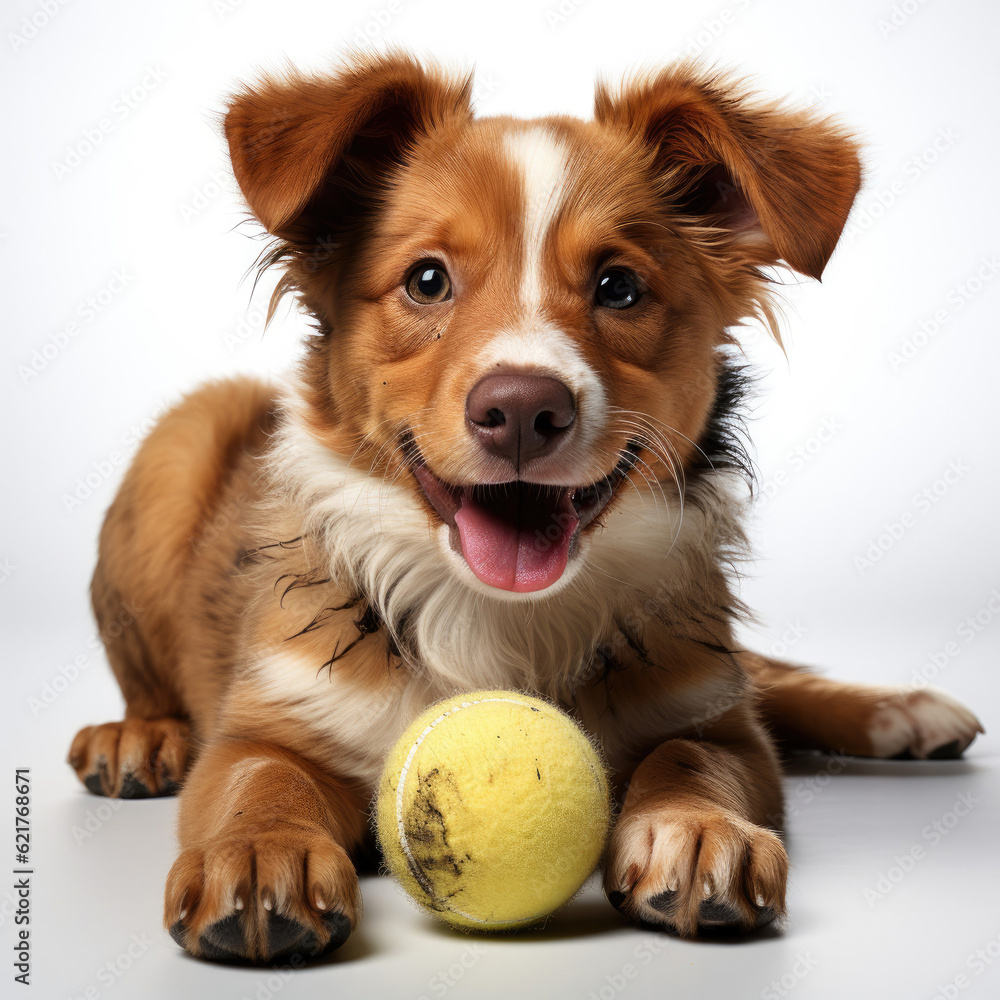 A playful Red Heeler puppy (Canis lupus familiaris) enjoying a toy.