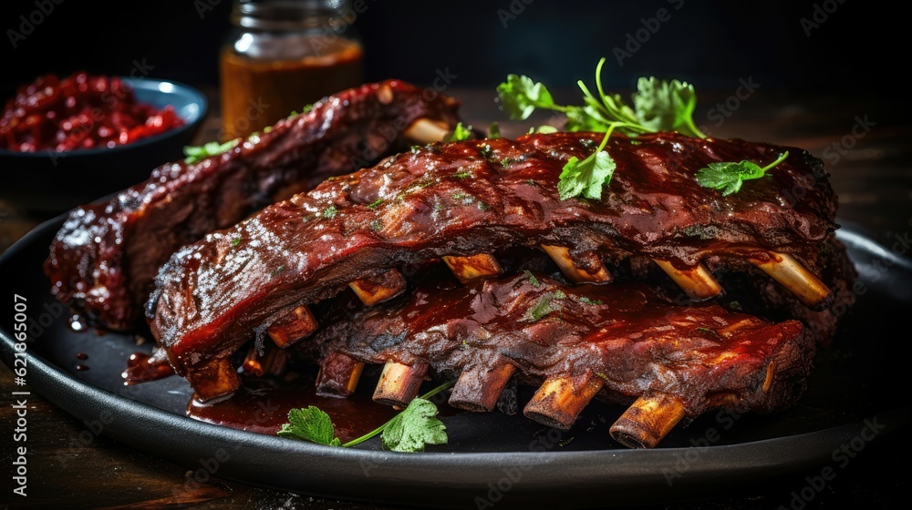 Tender and smoky ribs slathered in barbecue sauce, great for outdoor cookouts