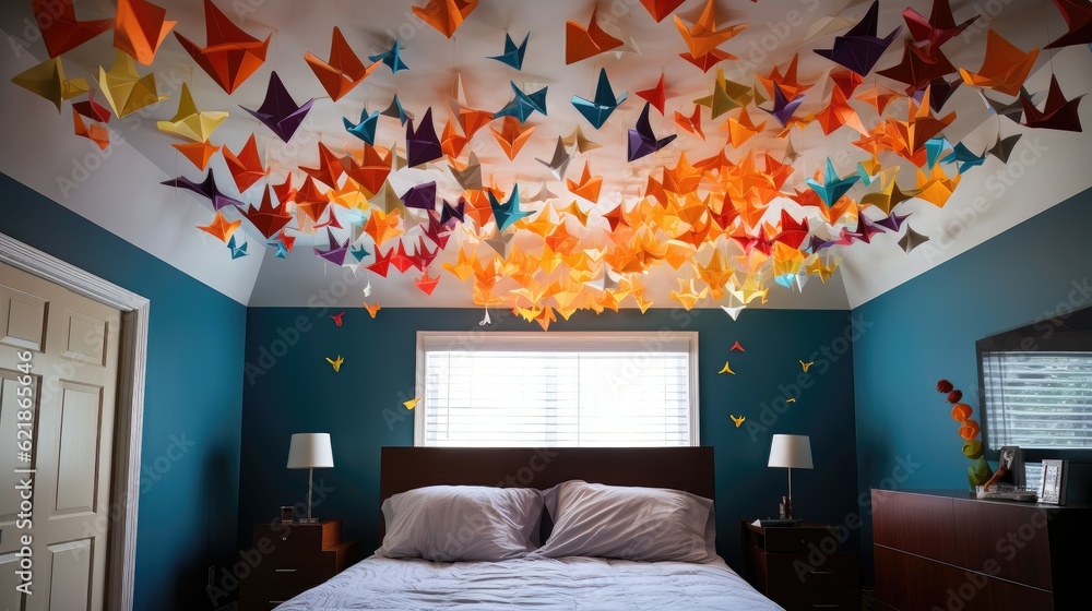 Bedroom ceiling with childrens origami