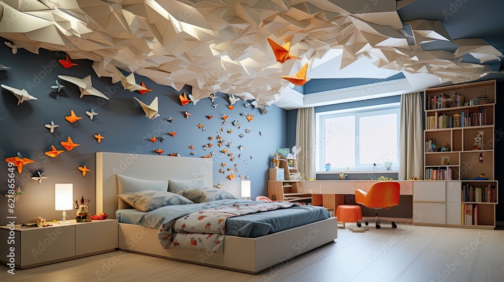 Bedroom ceiling with childrens origami