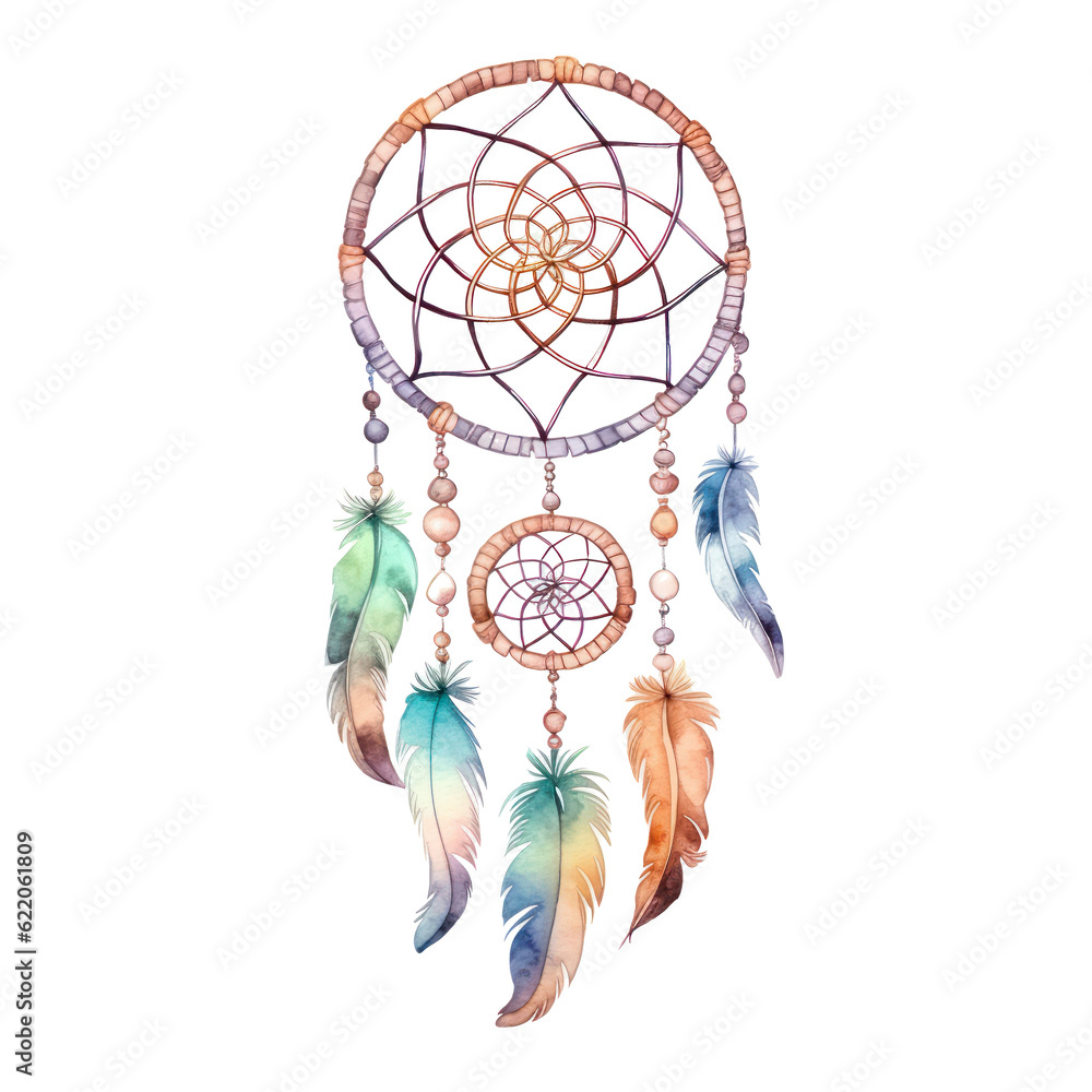 Watercolor dream catcher isolated. Illustration AI Generative.