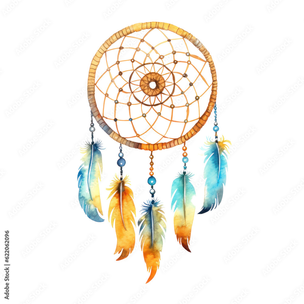 Watercolor dream catcher isolated. Illustration AI Generative.