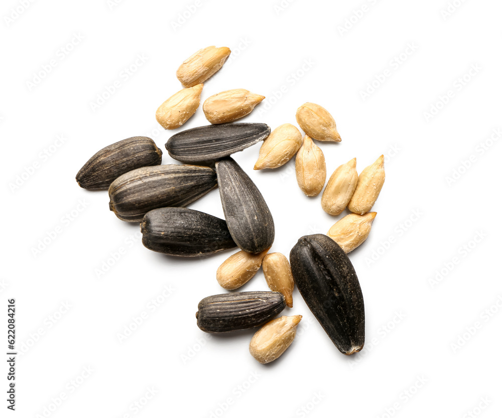 Natural sunflower seeds isolated on white background