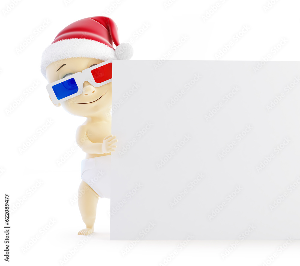 baby santa hat blank 3d glasses on a white background