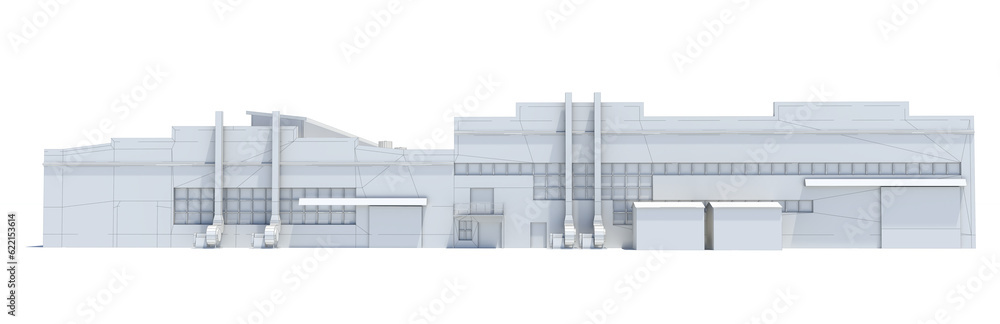 Hangar building. White wire-frame. Isolated on white, 3D Illustration