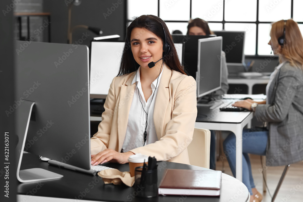 Female technical support agent  working in office