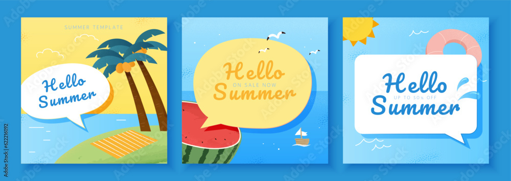 Hello summer holiday card templates