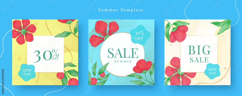 Floral summer sale template set