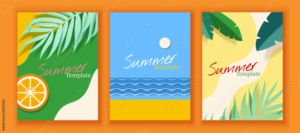 Paper art summer poster templates