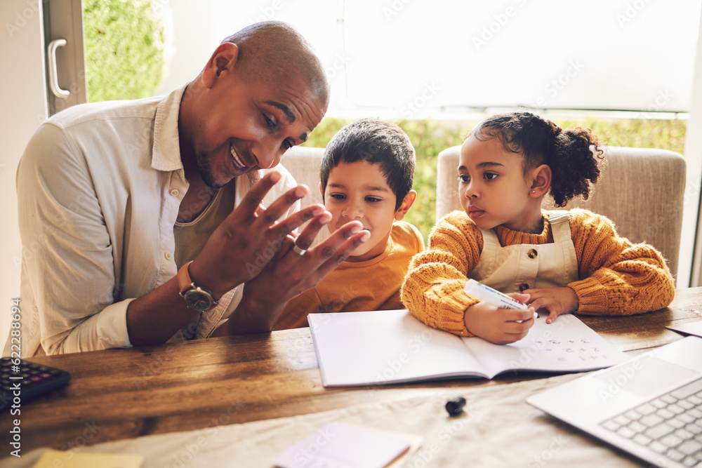 Counting, teaching and father with children for home education, school development and math support 