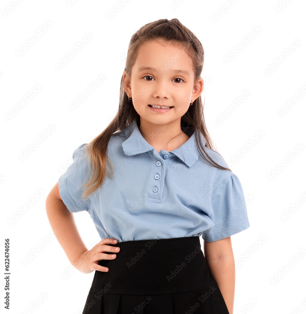 Little schoolgirl on white  background