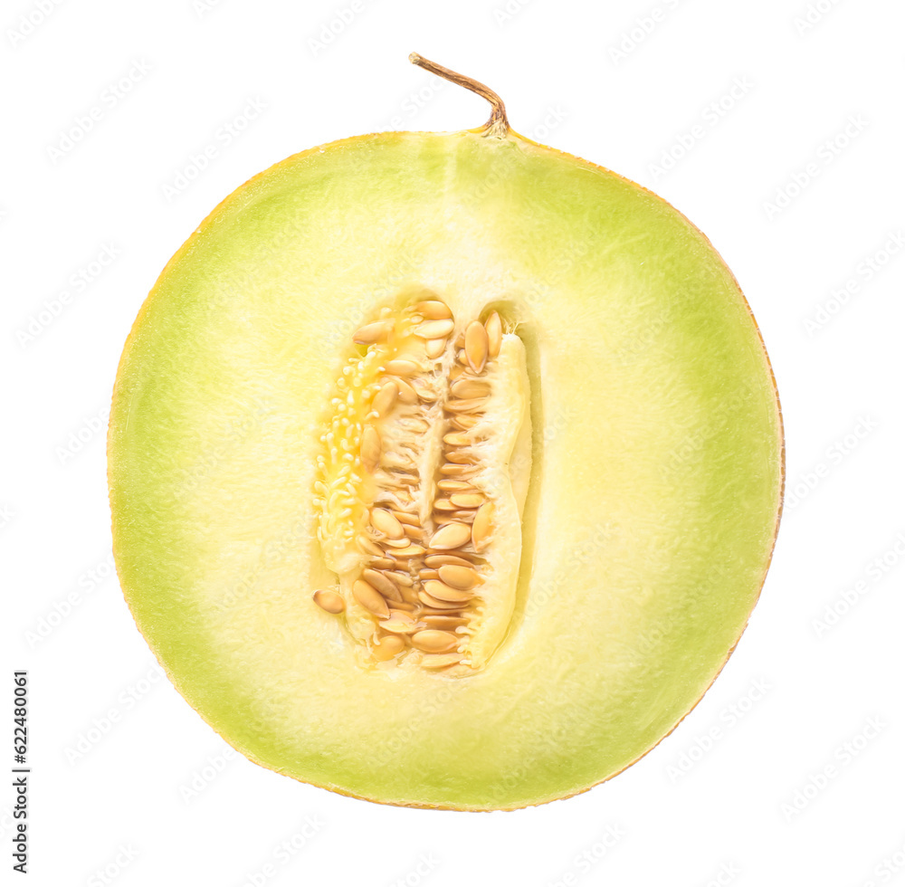 Half of sweet melon on white background