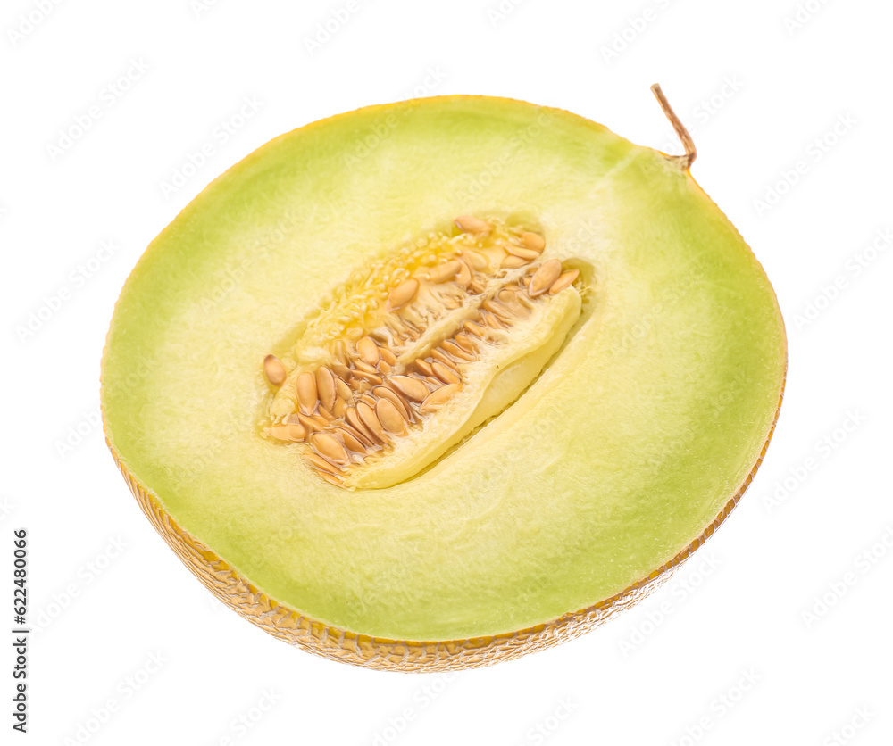 Half of sweet melon on white background