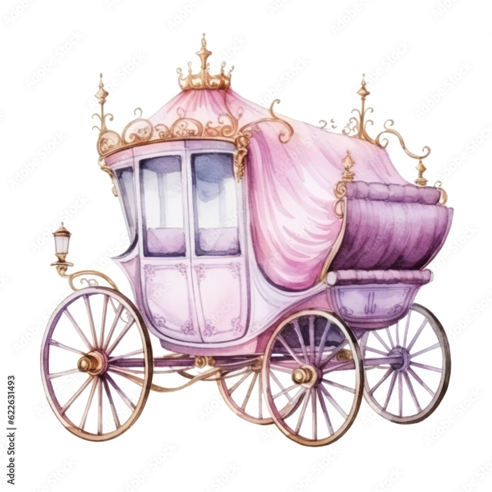 Watercolor Princess coach. Illustration AI Generative.