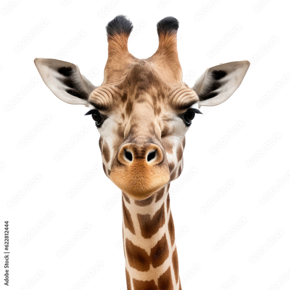 Giraffe face isolated. Illustration AI Generative.