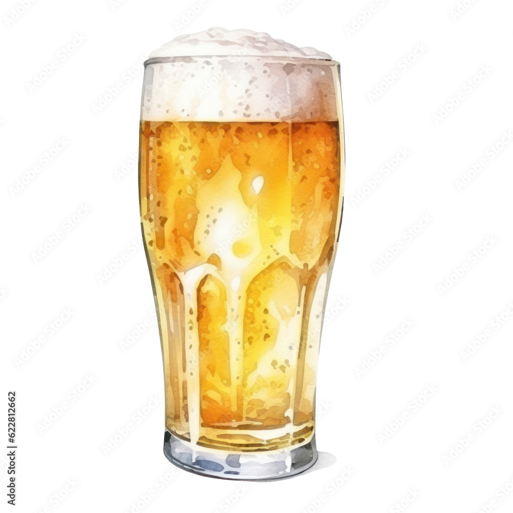 Watercolor beer glass isolated. Illustration AI Generative.