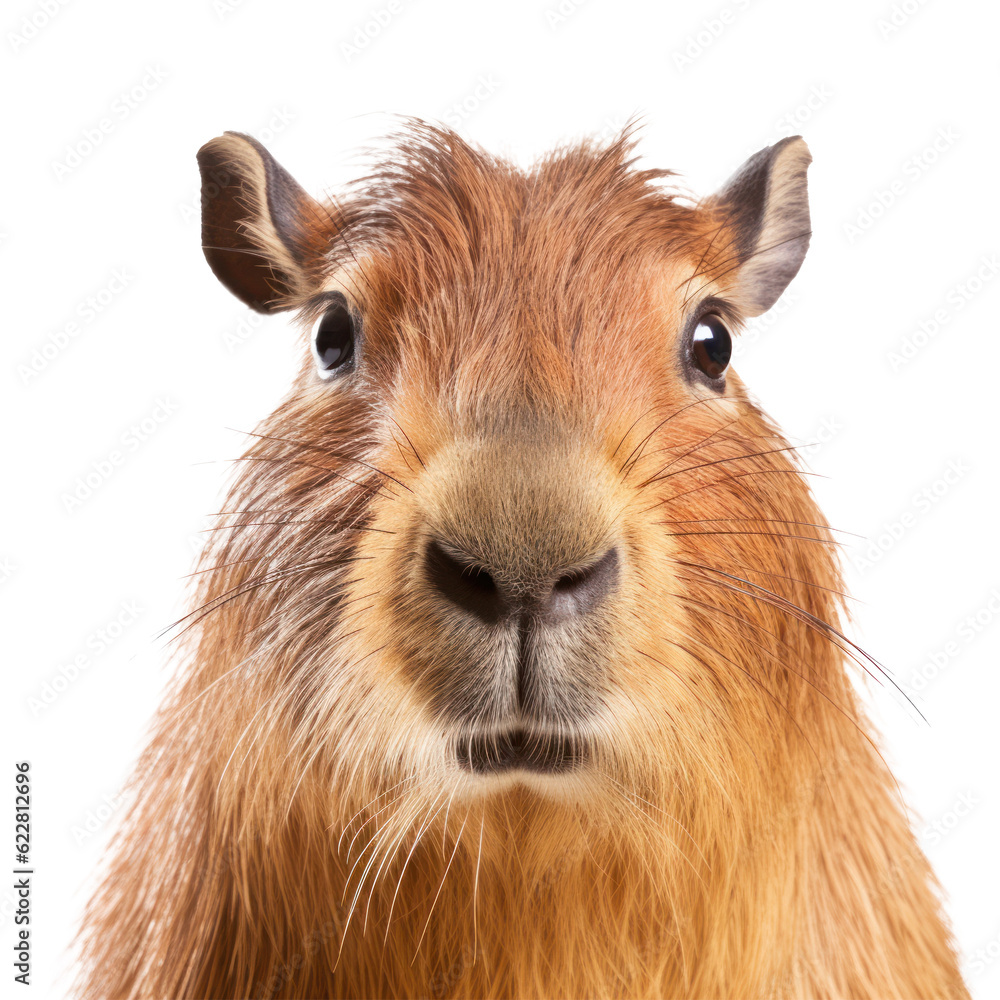 Capybara face isolated. Illustration AI Generative.