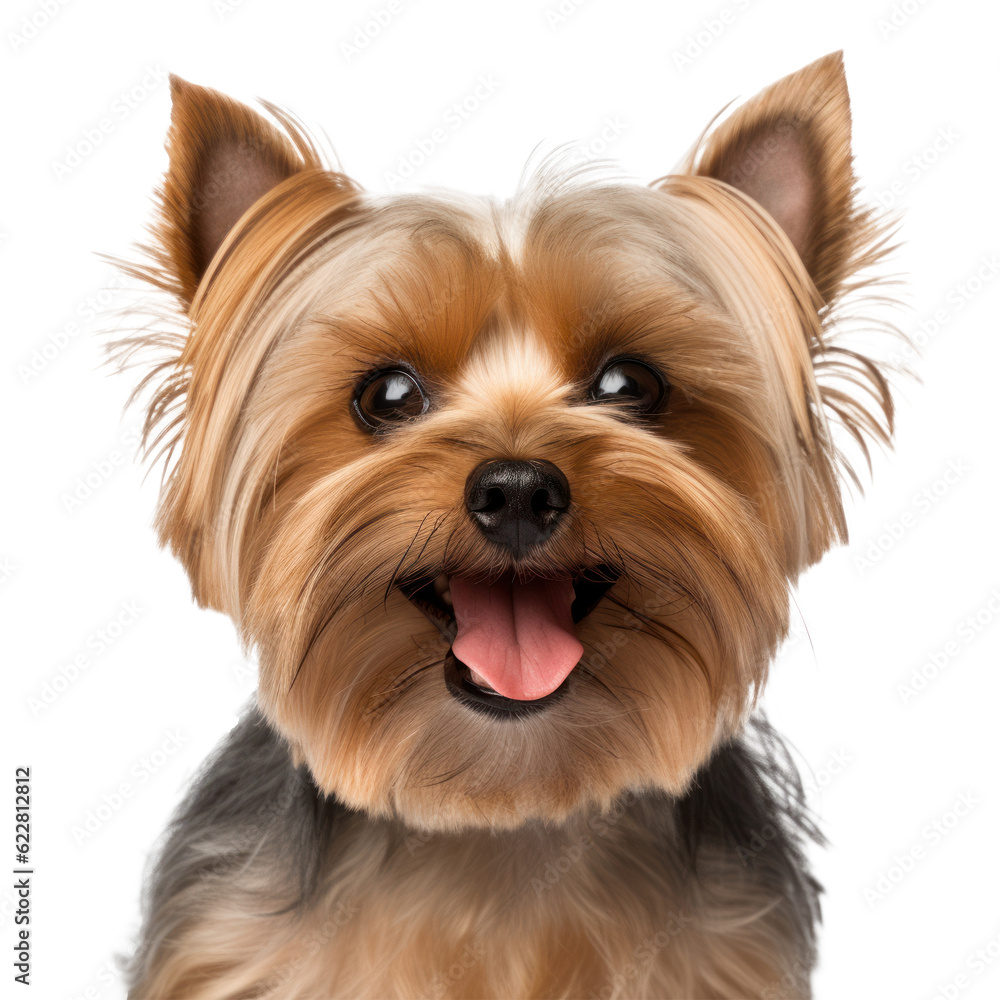 Yorkshire Terrier face shot isolated. Illustration AI Generative.