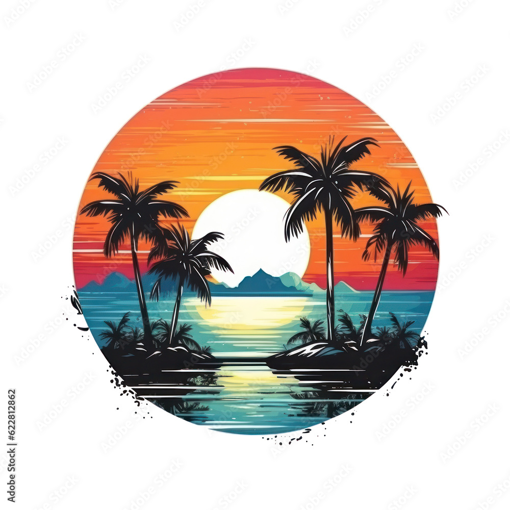 Summer tropical t-shirt design. Illustration AI Generative.