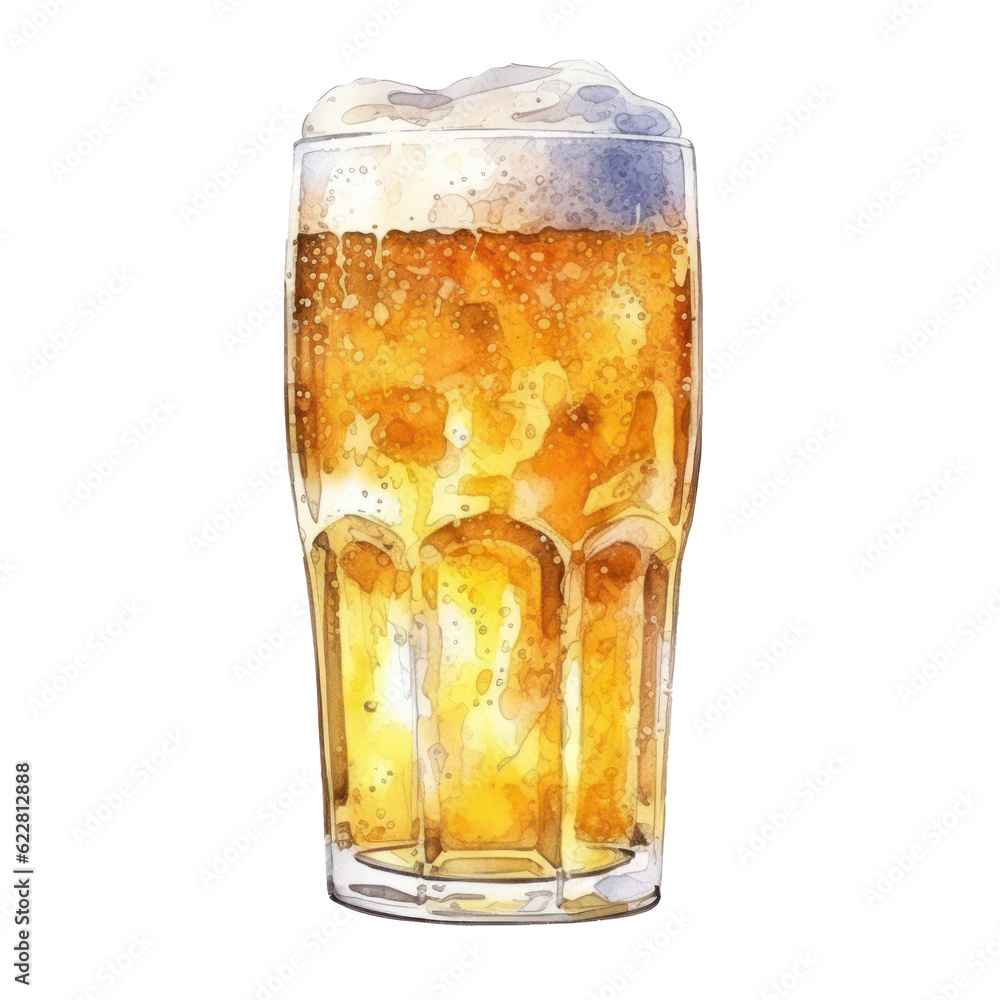 Watercolor beer glass isolated. Illustration AI Generative.