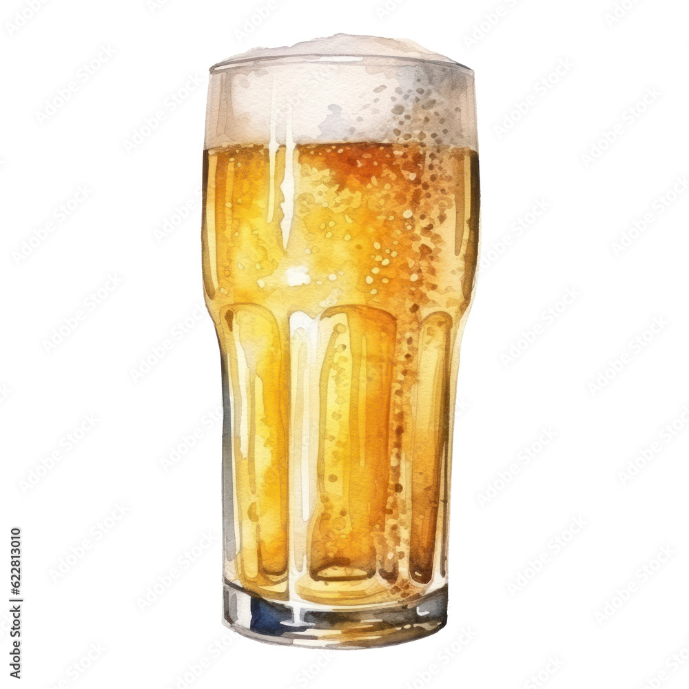 Watercolor beer glass isolated. Illustration AI Generative.