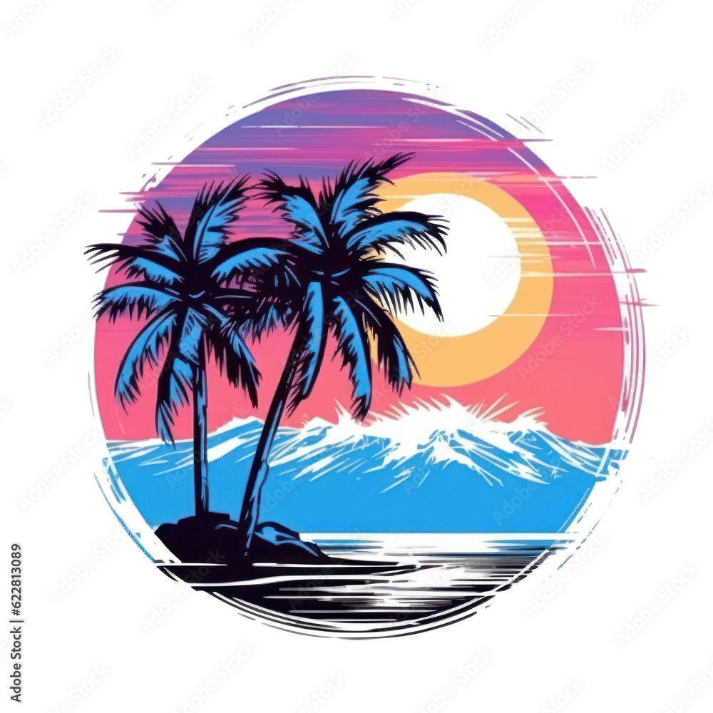 Summer tropical t-shirt design. Illustration AI Generative.