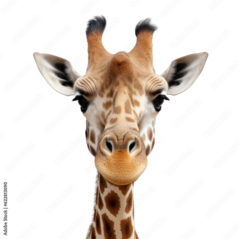 Giraffe face isolated. Illustration AI Generative.