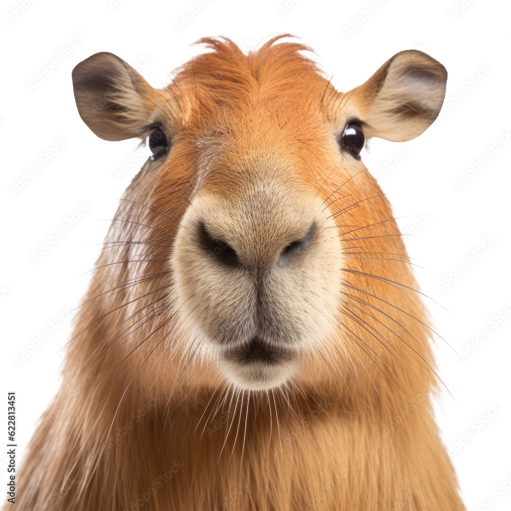 Capybara face isolated. Illustration AI Generative.