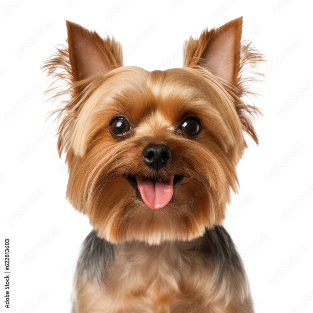 Yorkshire Terrier face shot isolated. Illustration AI Generative.