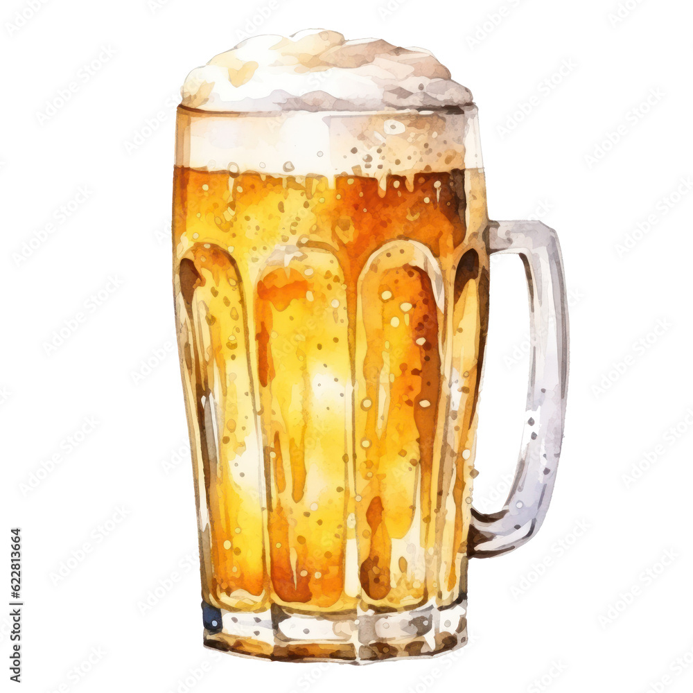 Watercolor beer glass isolated. Illustration AI Generative.