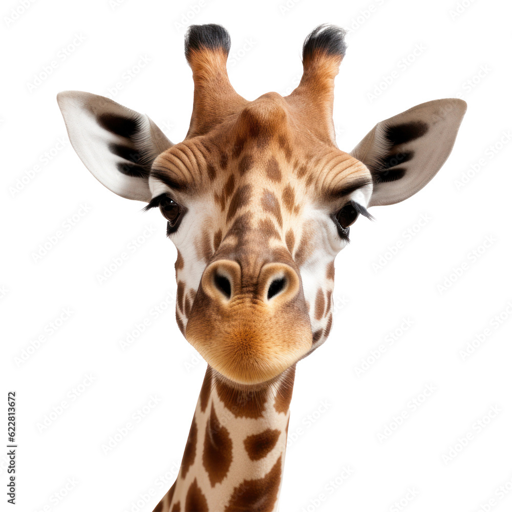 Giraffe face isolated. Illustration AI Generative.