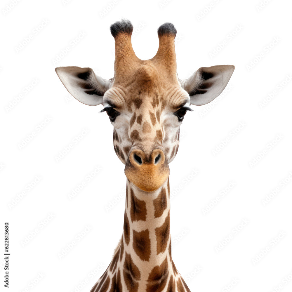 Giraffe face isolated. Illustration AI Generative.