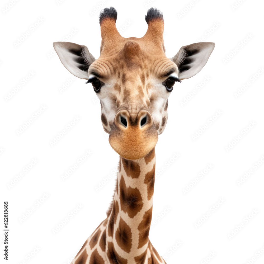 Giraffe face isolated. Illustration AI Generative.