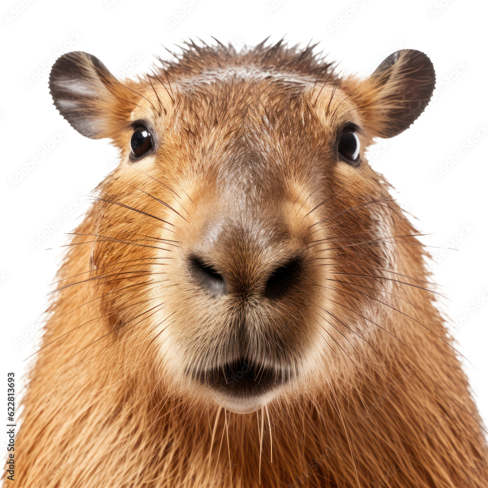 Capybara face isolated. Illustration AI Generative.